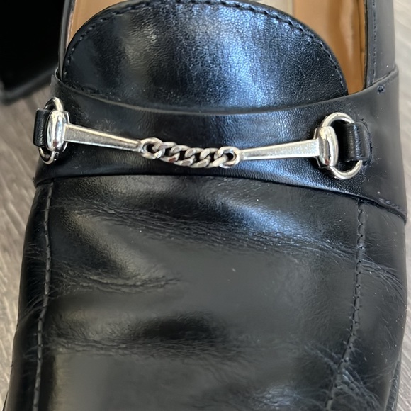 Black leather heels - silver buckle square toe - Picture 4 of 12